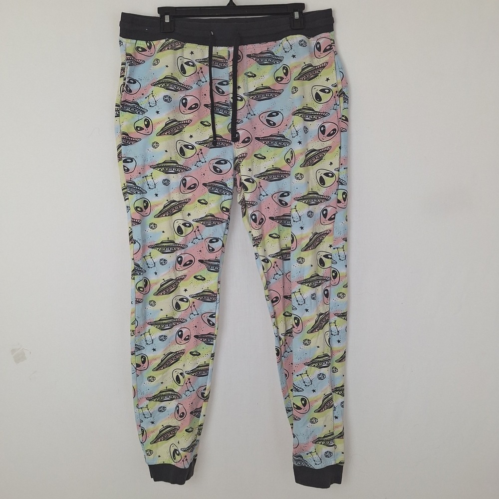 Y2K Retro Grunge No Boundaries Size L Alien UFO Space Pastel Rainbow Joggers